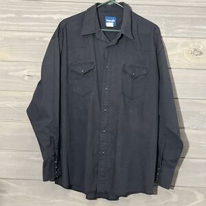 Vintage Wrangler Pearl Snap Button Up Mens XL Black Cowboy Western Shirt